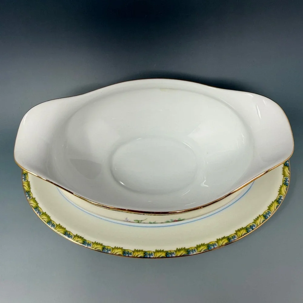 Vintage‎ Noritake Morimura Gravy Boat with Attached Underplate Floral Gold Trim